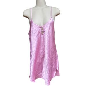 Dentelle size S baby pink satin mini slip dress coquette Lolita chinese knot